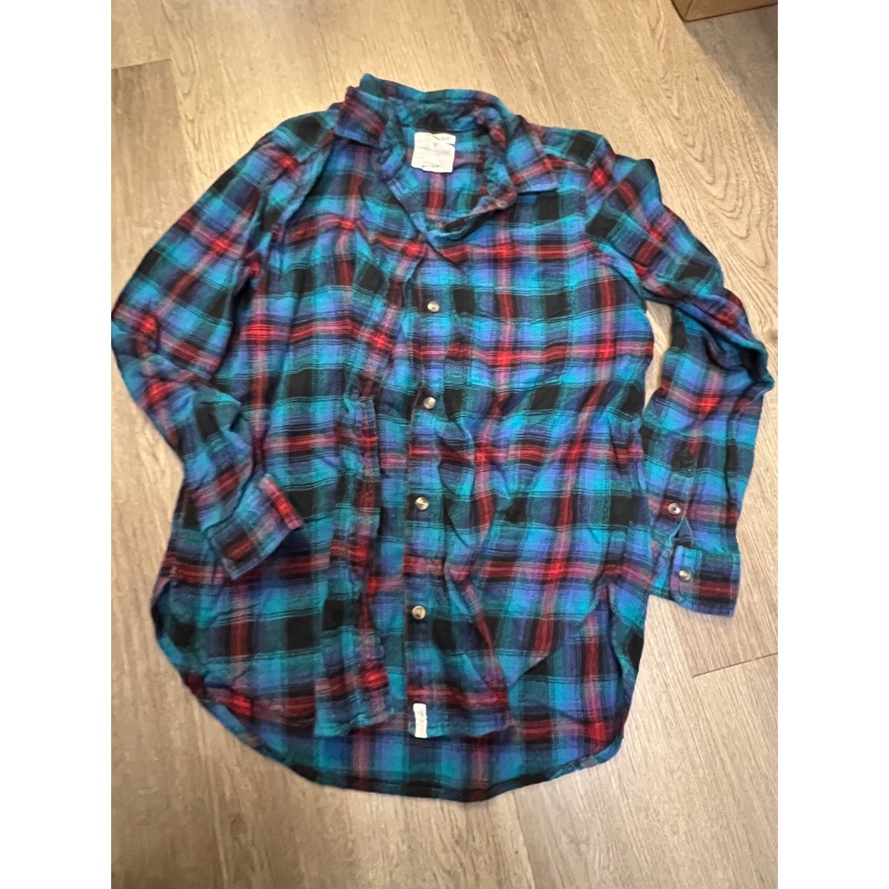 American Eagle Ahh-Mazingly Soft Flannel Plaid Boyfriend Shirt Blue Red Small